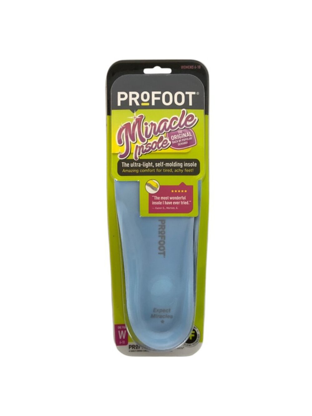 Profoot Miracle Insole Womens 6-10 Self-Molding Ultra-Light Comfort Arch Support